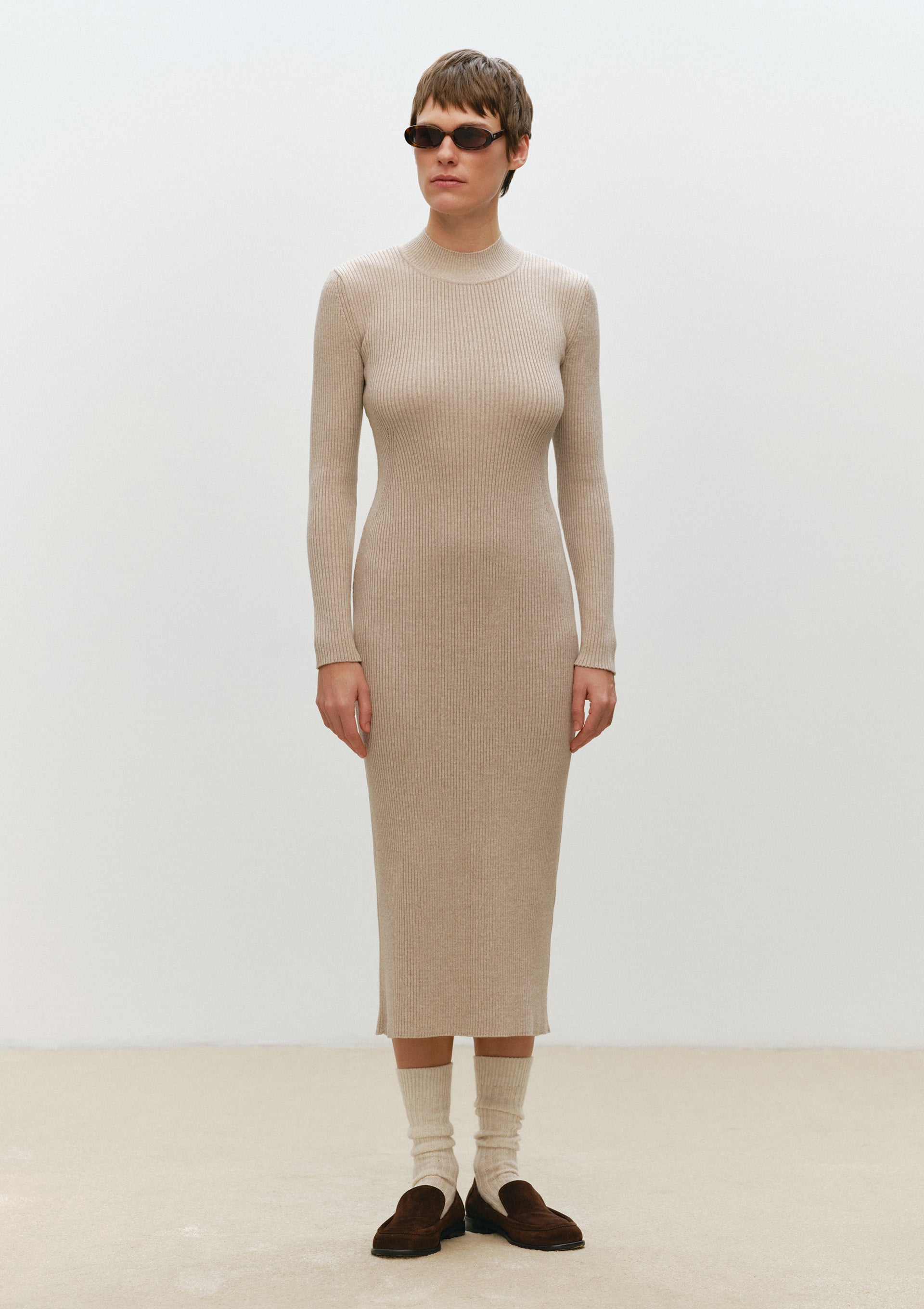 beige rib knit dress Soraya Knit Long Dress Light Beige